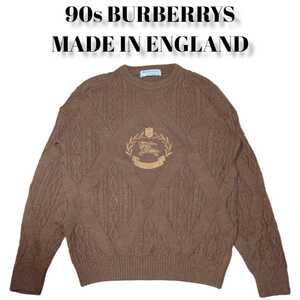 90s BURBERRYS ケーブルニット セーター 英国製 バーバリー 古着　MADE IN ENGLAND