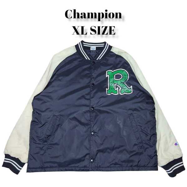 Champion 中綿 ナイロン スタジャン 古着 両面プリント チャンピオン