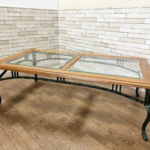 ガラステーブル/グリーンアイアン/センターテーブル/コーヒーテーブル/アジア/ガラス/幅：132.5cmの画像1