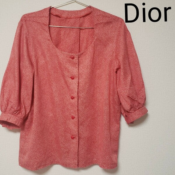 ディオール　Christian Dior 赤ブラウス 7分袖