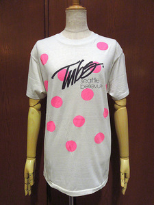 ビンテージ80’s●Tubs seattle bellevueドット×無地プリントTシャツ白size L●220923s5-m-tsh-ot 1980s古着メンズトップスUSA製