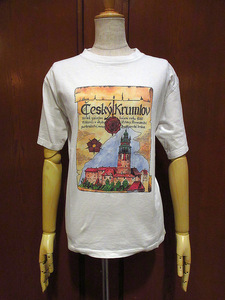 ビンテージ●adler Cesky Krumlov風景アートコットンプリントTシャツ白size M●220926s3-m-tsh-ot古着トップスチェスキー クルムロフ