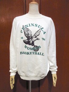 ビンテージ90's●PENINSULA WOMENS BASKETBALL 1993-1994ラグランスウェット白size L●221007r9-m-sws古着トレーナーUSA製