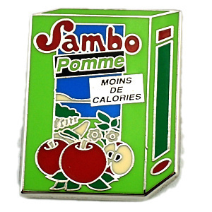 ピンバッジ・りんごジュース林檎カロリーオフ紙箱◆フランス限定ピンズ◆レアなヴィンテージものピンバッチ