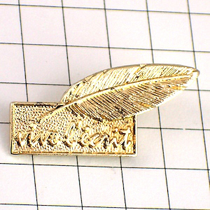  pin badge * gold color. feather pen stationery * France limitation pin z* rare . Vintage thing pin bachi