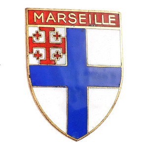 ブローチ・マルセイユ青ブルーの十字の紋章◆フランス限定アンティーク◆レアなヴィンテージもの