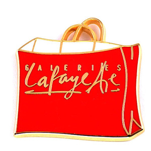 ピンバッジ・ギャラリーラファイエット赤のショッピングバッグ袋◆フランス限定ピンズ◆レアなヴィンテージものピンバッチ