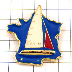 ピンバッジ・ヨット船フランス地図型◆フランス限定ピンズ◆レアなヴィンテージものピンバッチ