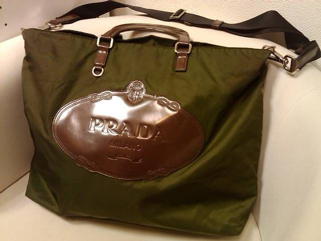 1円 美品 PRADA プラダ 三角ロゴ カナパ ビジュー ビーズ 2way