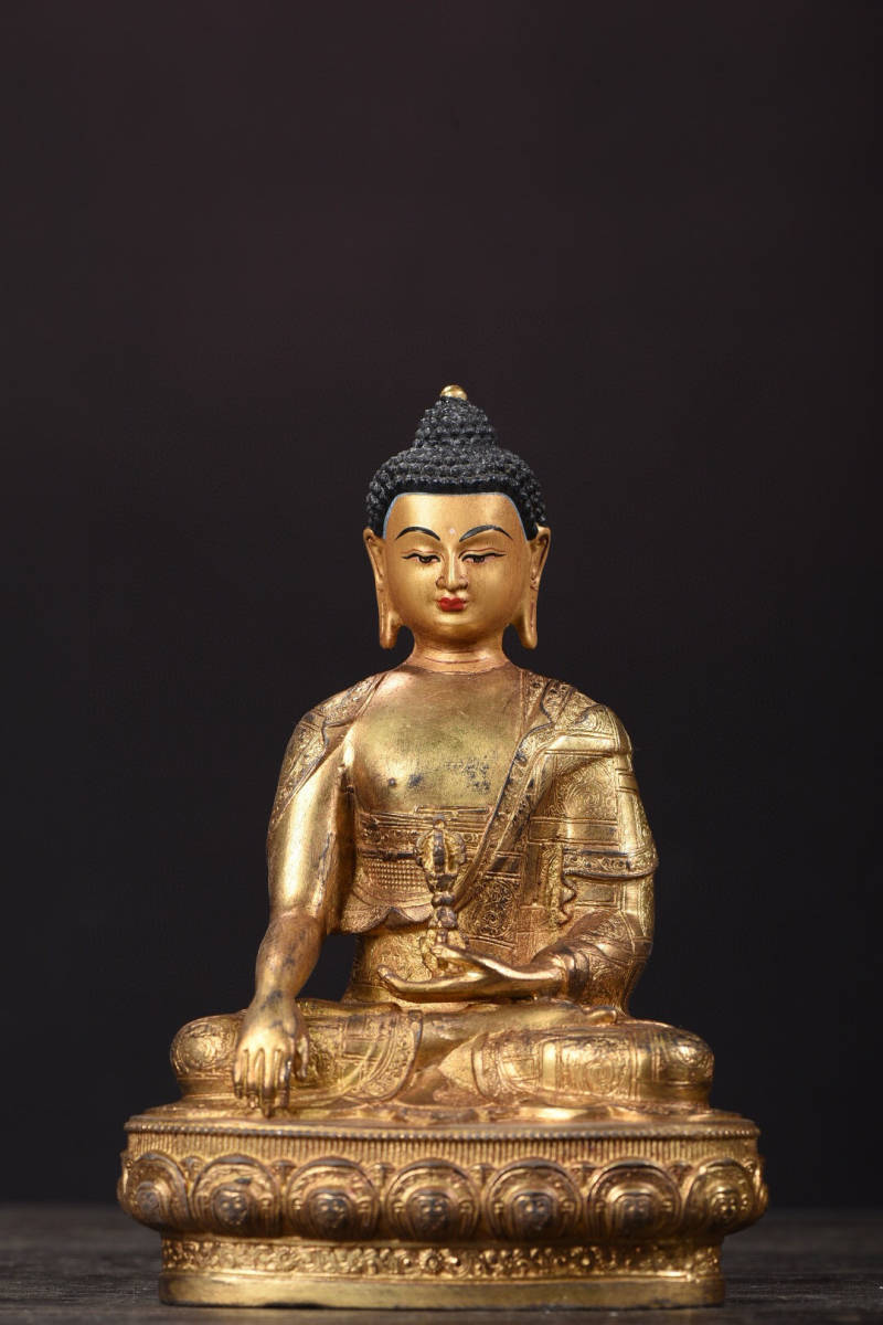 人気 清 仏教古美術 古銅彫 銅胎 寶石嵌 描金 彩繪 象鼻財神像 極細