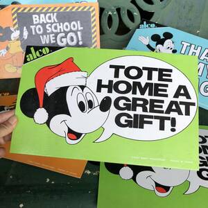 即決 80s TOTE HOME A GREAT GIFT! ヴィンテージ ディズニー ミッキーマウス サンタ カードパネル キッズルーム 子供部屋 アメリカ