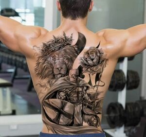 48 × 34cm タトゥーステッカー シール 刺青 入れ墨 タトゥー tattoo ボディーアート パーティー ファッション ライオン 戦士 1617