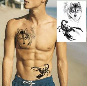 狼 蠍 21 × 15cm タトゥーステッカー シール 刺青 入れ墨 タトゥー tattoo ボディーアート パーティー ファッション オオカミ サソリ 1285