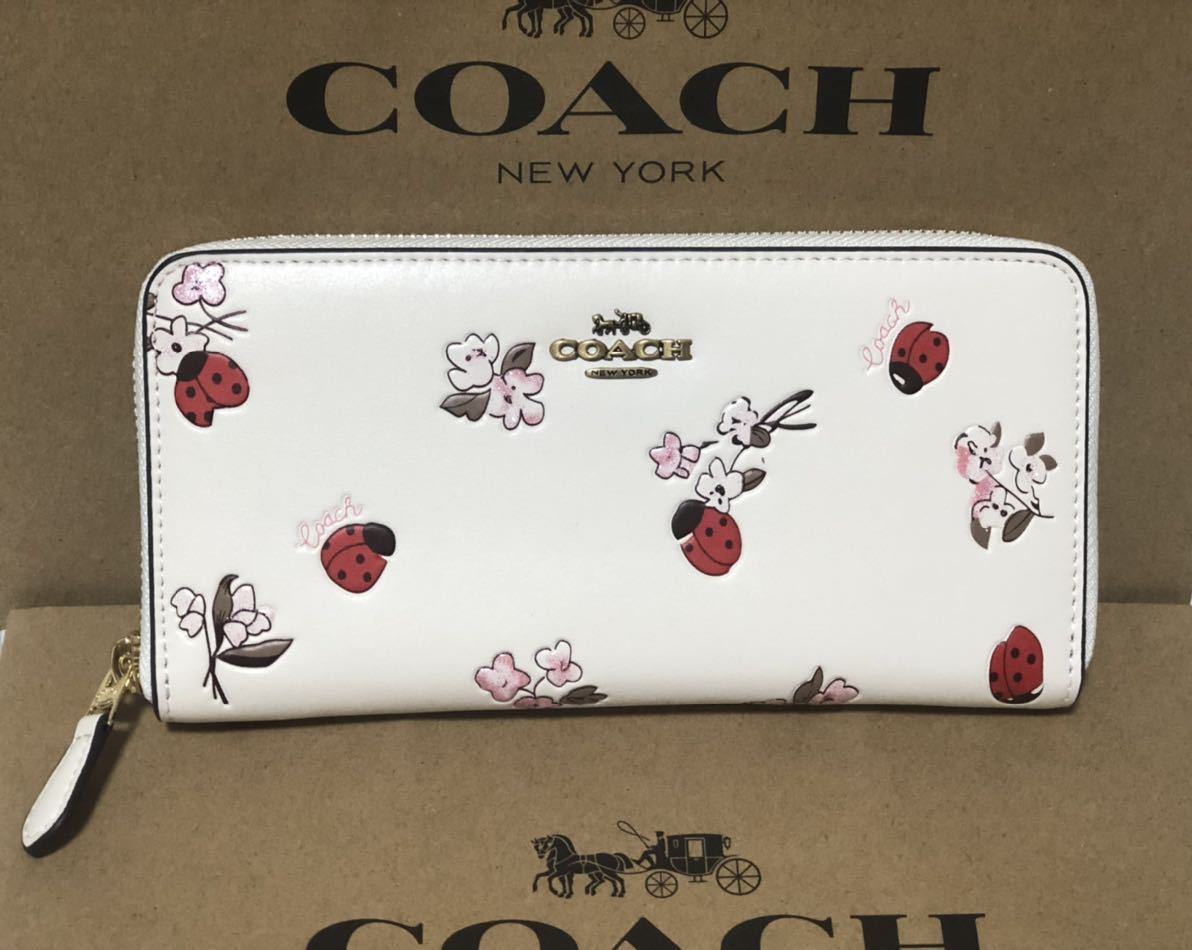 COACH コーチ 長財布 ホワイト レッド てんとう虫柄