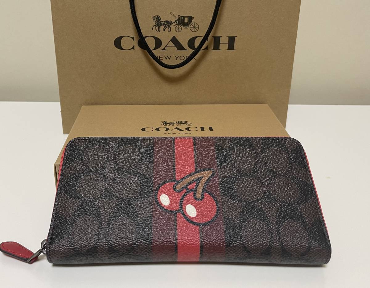 在庫一掃 86コーチ 赤色×青デニム コーチ柄 長財布 新品