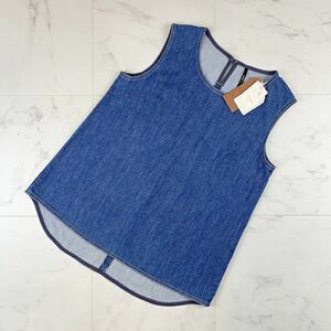  new goods unused K.T.LINOke- tea li paste nen cotton no sleeve Denim cut and sewn lady's tops blue size 11*NB149