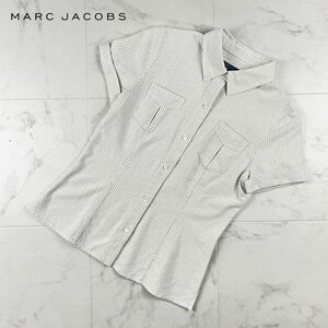 美品 MARC JACOBS マークジェイコブス ストライプ 襟付き半袖シャツ レディース トップス ベージュ サイズ4*NB85