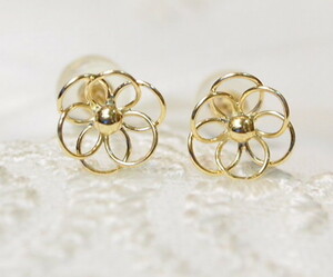  new goods free shipping 18 gold yellow gold made flower motif frame design stud earrings /K18 YG metal / floral print / prompt decision equipped 