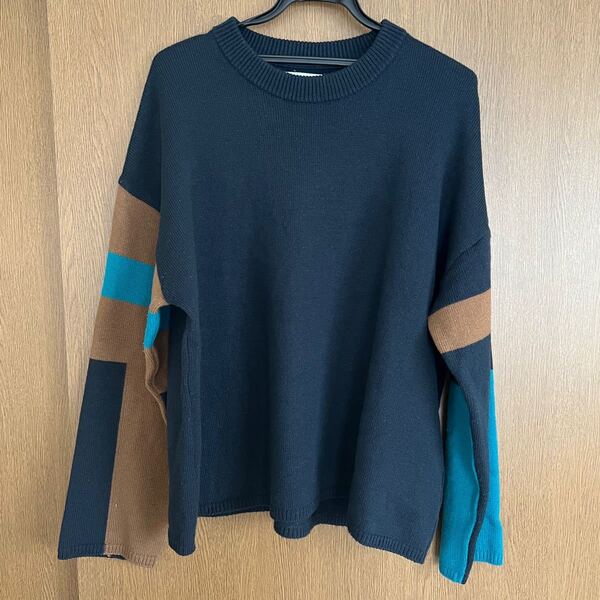 【STUDIOUS】ステュディオス クルーネックセーター ニット トップス メンズファッション ネイビー ブラウン 紺 茶 水色