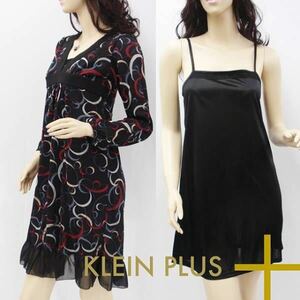 ★新品タグ付　定価6090円★シックなカラーループ柄ワンピ/キャミ付/M/KLEIN PLUS