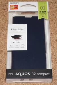 ★新品★ELECOM AQUOS R2 compact レザーカバー Ultra Slim サイドマグネット ネイビー