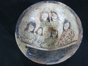 A　ペルシャ人物紋椀　古代の家族写真　陶器　焼き物