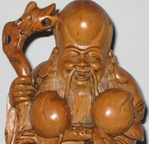 逸品 佛　つげ木彫り　「仙桃鶴寿星老人」　　21.2cm_画像4