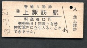 （中央本線）上諏訪駅６０円