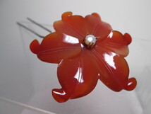 【江月】アンティーク・本瑪瑙 本真珠飾りの花のかんざし 共ケース付_画像2