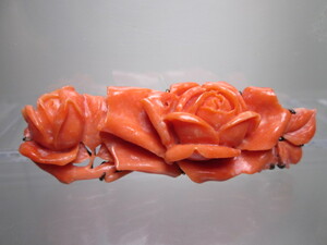 【江月】アンティーク・本珊瑚 大振り 6,45cm薔薇彫刻の帯留め 18,54g