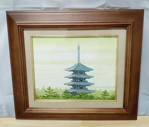 Art hand Auction 真作 朝隈敏彦 興福寺 油彩 油絵 F3 絵画 額装, 美術品, 絵画, その他