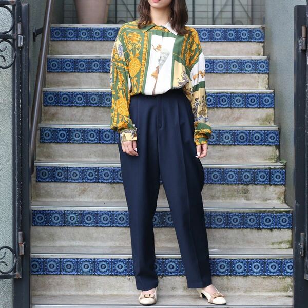 USA VINTAGE Fundamental Things PETITES NAVY COLOR TUCK PANTS/アメリカ古着ネイビーカラータックパンツ