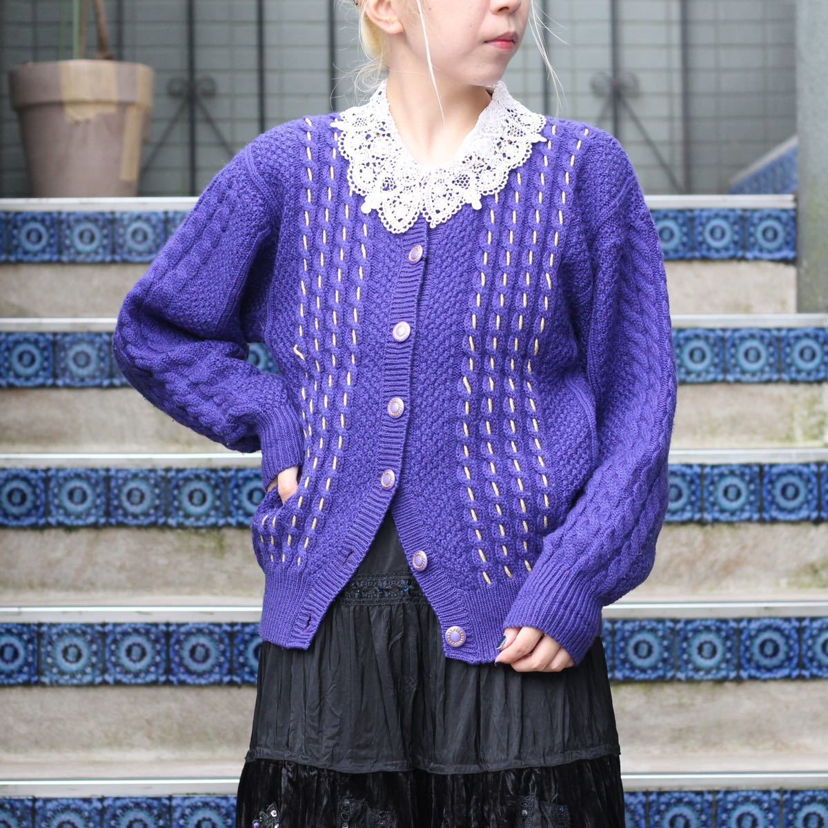 USA VINTAGE ALPS DESIGN BUTTON EMBROIDERY KNIT CARDIGAN/アメリカ