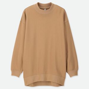 ユニクロ スウェットモックネックロングシャツ ベージュ xs