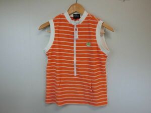 【感謝セール】【美品】PEARLY GATES(パーリーゲイツ) ジップアップシャツ オレンジボーダー レディース 1 ゴルフウェア 1812-1091 中古