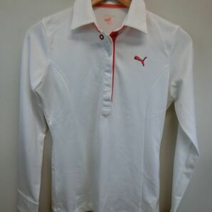 【感謝セール】PUMA GOLF(プーマゴルフ) 長袖ポロシャツ 白ピンク レディース L ゴルフウェア 1910-0106 中古の画像1