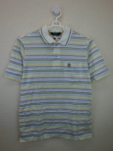 【感謝セール】Munsingwear(マンシングウェア) ポロシャツ 白カラフルボーダー メンズ M ゴルフウェア 2103-0451 中古