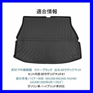 【3Dラゲッジマット/車種専用設計】★TOYOTA ハリアー MXUA80/MXUA85 ガソリン車 R2/6～★立体形状でトランクにフィット（HN07T11901）