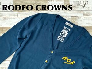 ☆送料無料☆ RODEO CROWNS ロデオクラウンズ 古着 カーディガン バックプリント レディース 2 ブルーグレー トップス 中古 即決