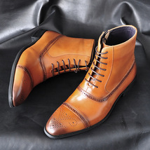 人気新品 ショートブーツ メンズブーツ　エンジニアブーツウエスタンブーツ ワークブーツ 作業靴 マーティン靴 24.5-28.5cm イエロー_画像1