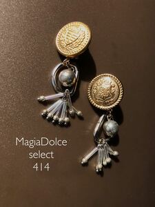 Art hand Auction MagiaDolce.h 414●ボタンイヤリング ゴールドイヤリング コンビ レトロボタン 大ぶり ボリュームイヤリング ハンドメイド 揺れる 大人, ハンドメイド, アクセサリー(女性用), イヤリング, ピアス