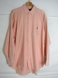 90年代製　Ralph Lauren ビッグシャツ　無地　ボタンダウン　Lサイズ　オレンジ　ラルフローレン