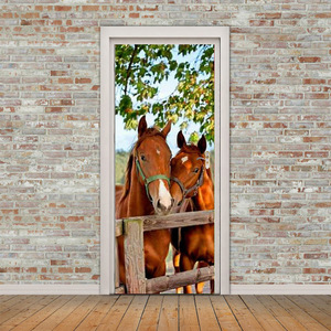 ウォールステッカー シール 貼ってはがせる 室内用ドア装飾シート 防水シール 部屋 ドアシート ドア壁紙 DIY おしゃれ 馬 飾り