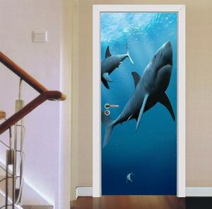 ウォールステッカー シール 貼ってはがせる 室内用ドア装飾シート 防水シール 部屋 ドアシート ドア壁紙 DIY おしゃれ 海洋サメ 飾り