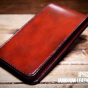 ハンドメイド サドルレザーiPhone7・8・SEケー ビンテージ染めバーガンディー