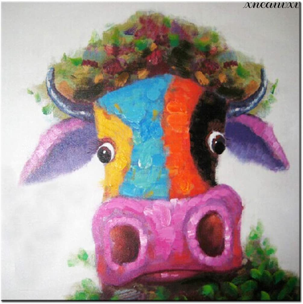 Hand-painted art panel, oil painting, cow, interior, wall hanging, animal, room decoration, decorative painting, canvas, pop art, stylish, modern art board, Painting, Oil painting, Animal paintings