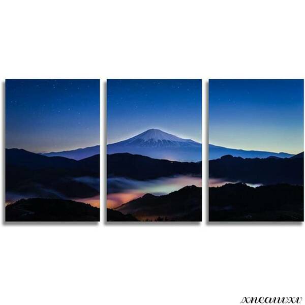 富士山のライトアップ 3枚アートパネル インテリア 壁掛け 部屋飾り 装飾 木枠 キャンバス 絵画 おしゃれ アート 鑑賞 内装 リビング 山