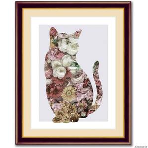 モダンアート 花の猫 額入り 絵画 動物 インテリア 芸術 フラワー キャット 壁掛け 部屋飾り 装飾 キャンバス おしゃれ 鑑賞 模様替え 内装