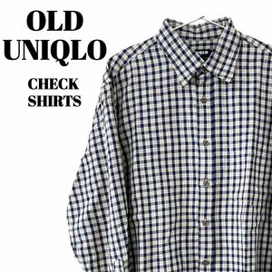 OLD UNIQLO｜オールドユニクロ　ティック柄 長袖シャツ　コットンシャツ　替えボタンあり