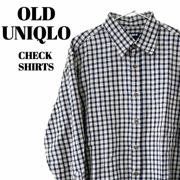 OLD UNIQLO｜オールドユニクロ　ティック柄 長袖シャツ　コットンシャツ　替えボタンあり